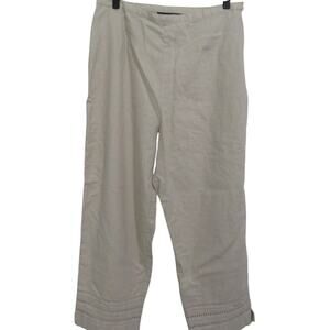Shaver Lake Womens Sz M Cream Linen Blend Pants Crochet Detail Lightweight